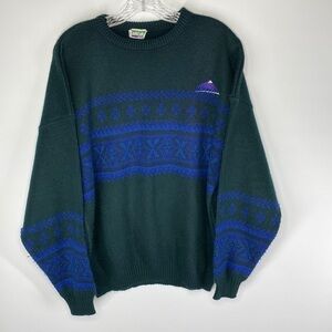 Vintage Ski-Doo Bombardier Sweater Nordic Green & Blue Snowmobile XL